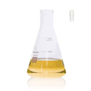Matraz Erlenmeyer de boca estrecha, vidrio borosilicato 3.3, con varilla magnética