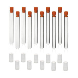 Pack de 10 tubos de ensayo, con 10 tapones color naranja y 10 tapones color natural