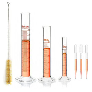 Probetas graduadas, vidrio borosilicato 3.3, con escobillón y pipetas Pasteur