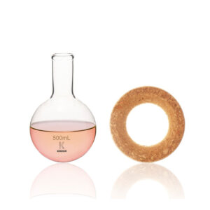 Matraz esférico redondo, 500 ml, con soporte de corcho, vidrio borosilicato 3.3
