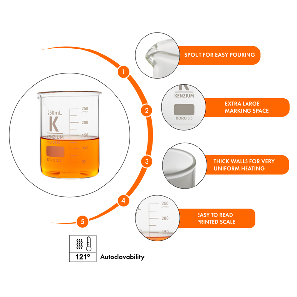 VASOS DE PRECIPITADOS DE FORMA BAJA, VIDRIO BOROSILICATO 3.3, GRADUACIÓN IMPRESA - Imagen 2